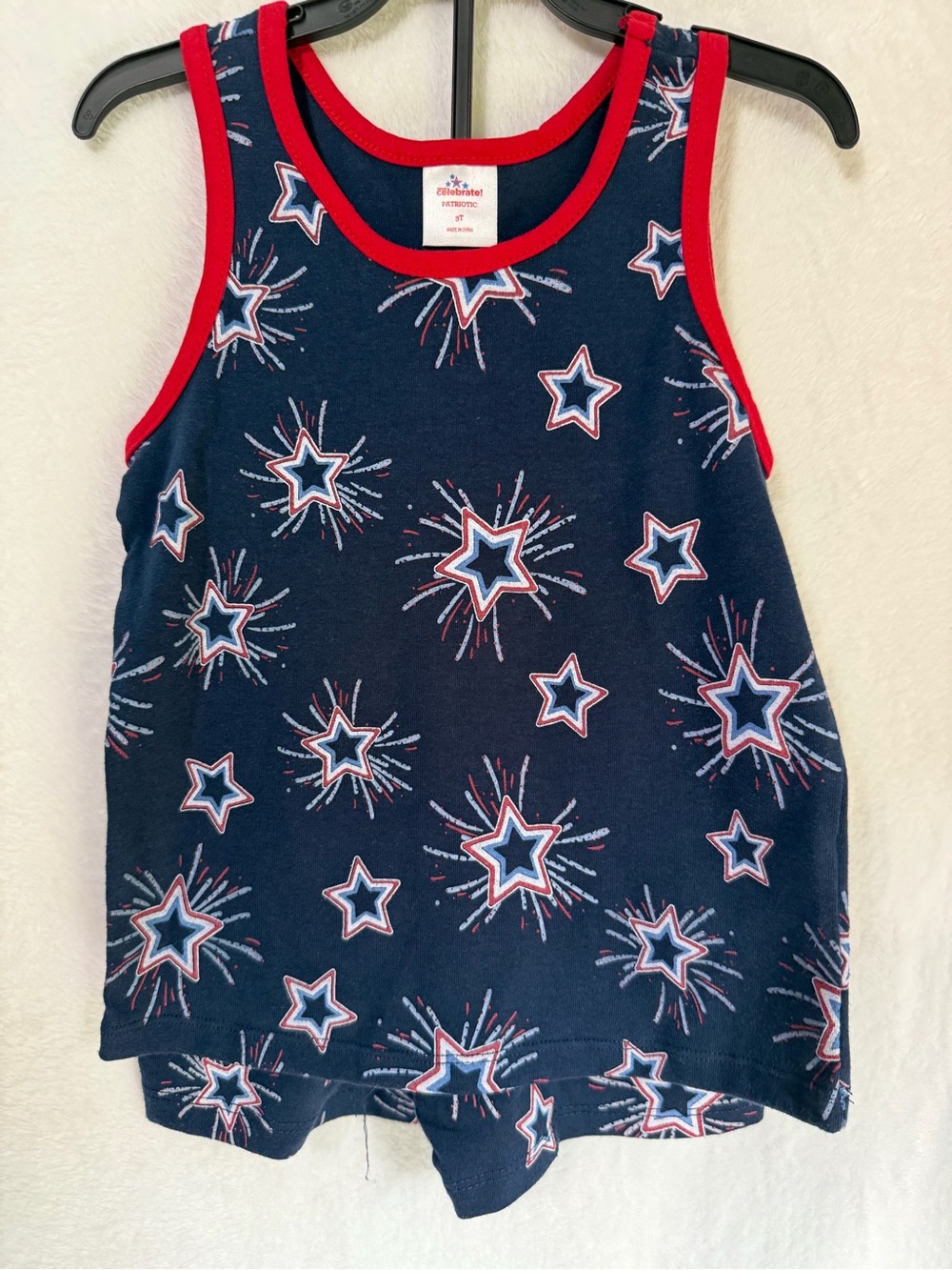 wonder nation Navy Blue Starburst Tank Top with Red Trim